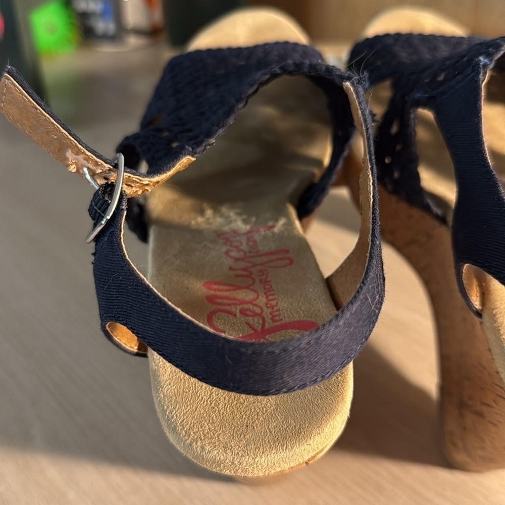 JellyPop Navy Macrame Cork Platform Wedges - Picture 6 of 9